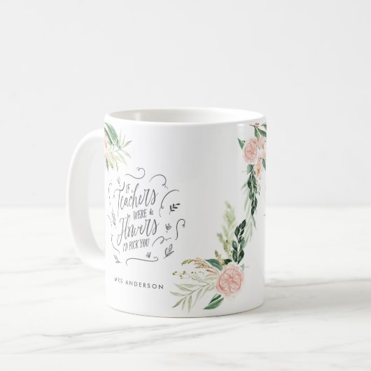 Blush pink Blumengeschenk Dankeschön Lehrer Gesche Kaffeetasse (Vorderseite Links)