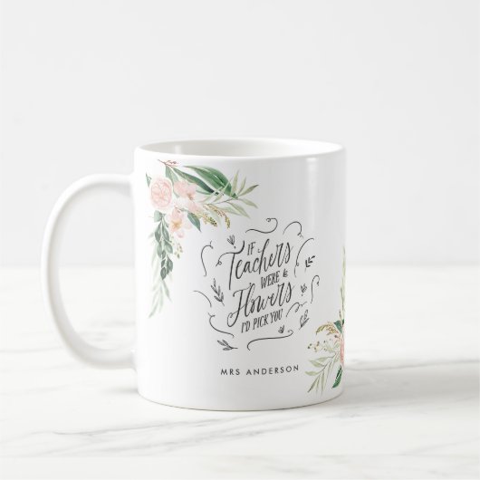 Blush pink Blumengeschenk Dankeschön Lehrer Gesche Kaffeetasse (Links)