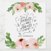 Blush pink Blumengeschenk Dankeschön Lehrer Gesche Weinetikett (Einzelnes Label)