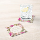 Blush Pink Blumengeschoss Grün Blätter Geburtstag Rechteckiger Pappuntersetzer (Vor Ort)