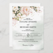 Blush Pink Blumengrün Boho Hochzeitseinladung Einladung (Vorne/Hinten)