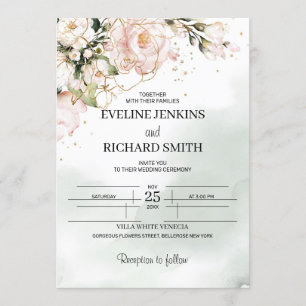 Blush Pink Blumengrün Boho Hochzeitseinladung Einladung