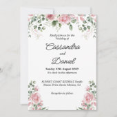 Blush Pink Blumengrün Einladung Hochzeit (Vorderseite)