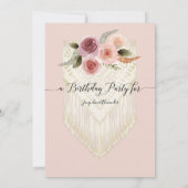 Blush Pink Blumengrün Macrame Geburtstagsparty  Einladung (Rückseite)