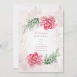 Blush Pink Blumengrün Wasserfarben Hochzeit Einladung