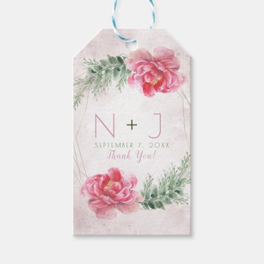 Blush Pink Blumengrün Wasserfarben Hochzeit Geschenkanhänger (Vorderseite)