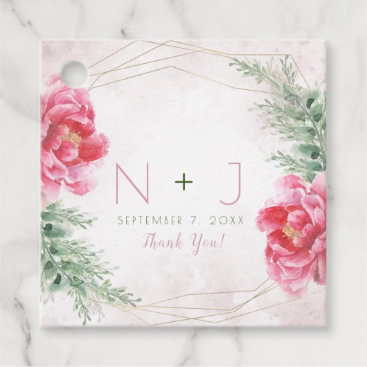 Blush Pink Blumengrün Wasserfarben Hochzeit Geschenkanhänger (Vorderseite)