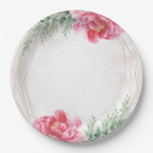 Blush Pink Blumengrün Wasserfarben Hochzeit Pappteller (Vorderseite)
