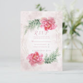 Blush Pink Blumengrün Wasserfarben Hochzeit RSVP (Stehend Vorderseite)