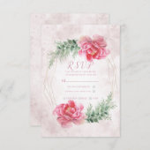 Blush Pink Blumengrün Wasserfarben Hochzeit RSVP (Vorne/Hinten)