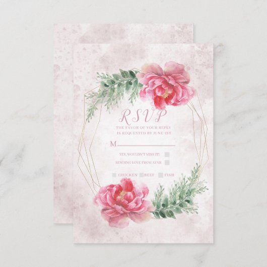 Blush Pink Blumengrün Wasserfarben Hochzeit RSVP (Vorne/Hinten)