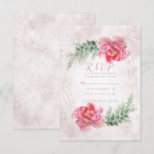 Blush Pink Blumengrün Wasserfarben Hochzeit RSVP Karte (Vorne/Hinten)