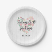 Blush Pink Blumenherz Moderne Hochzeitsmonogramm Pappteller (Vorderseite)