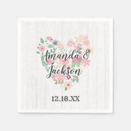 Blush Pink Blumenherz Moderne Hochzeitsmonogramm Serviette