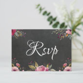 Blush Pink Blumenkhalkboard Wedelkarte RSVP (Stehend Vorderseite)