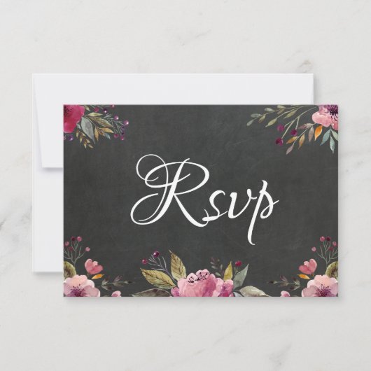 Blush Pink Blumenkhalkboard Wedelkarte RSVP Karte (Vorderseite)
