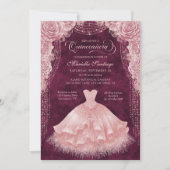 Blush Pink Blumenkleid Quinceanera Einladung (Vorderseite)