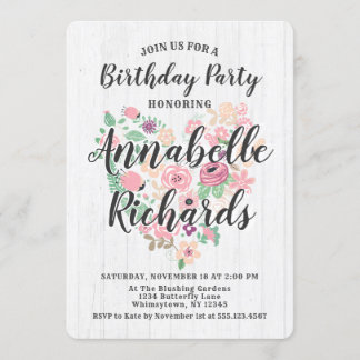 Blush Pink Blumenkohl Geburtstagsparty Einladung