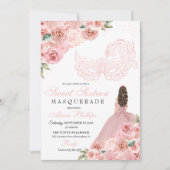 Blush Pink Blumenmasquerade Sweet 16 Einladung (Vorderseite)