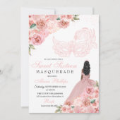 Blush Pink Blumenmasquerade Sweet 16 Einladung (Vorderseite)