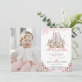 Blush Pink Blumenpracht Burg Burg Storybook Foto Einladung (Stehend Vorderseite)