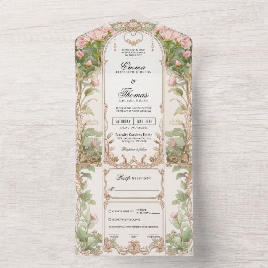 Blush Pink Blumenrahmen Einladung zur Hochzeit (Innen Boden)