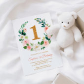 Blush Pink Blumenreath 1. Geburtstag Einladung