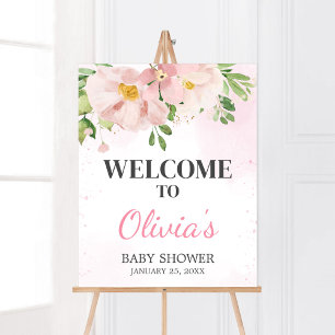 Blush Pink Blumenspülung Baby Dusche Willkommen Poster