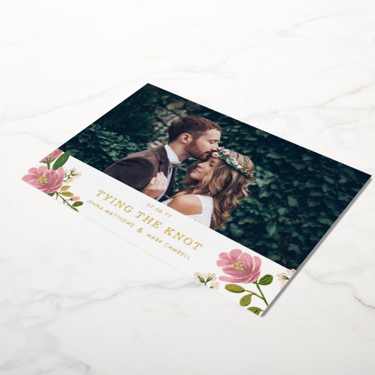 Blush Pink Blumenstrauß und Gold Save the Date Folieneinladung (Gedreht)