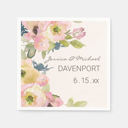 Blush Pink Blumenzange Grüne Hochzeit Serviette (Vorderseite)