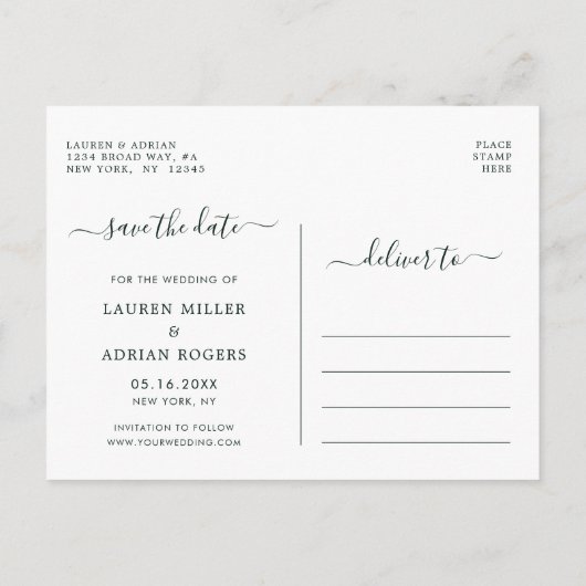 Blush Pink Blüte Save the Date Foto Ankündigungspostkarte (Rückseite)