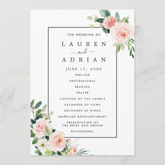 Blush Pink Blütenblume Hochzeitsprogramm Programm (Vorderseite)