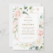 Blush Pink Blütengoldrahmen Hochzeit Einladung (Vorderseite)