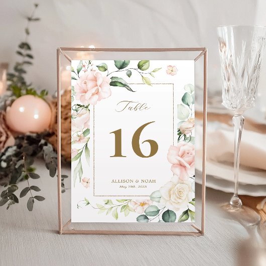 Blush Pink Blütengoldrahmen Hochzeitskur Tischnumm Tischnummer