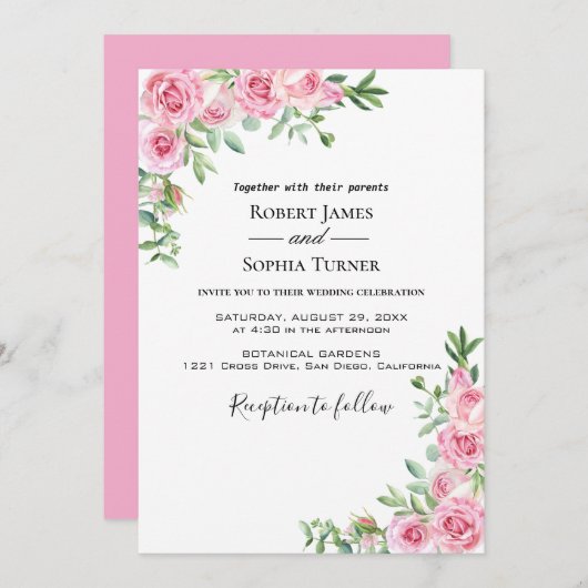 Blush Pink Blütenhochzeit Einladung (Vorne/Hinten)