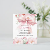 Blush Pink Bogen Blumen Geburtstagseinladung (Stehend Vorderseite)