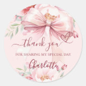 Blush Pink Bogen florale Herzlichen Dank Runder Aufkleber (Vorderseite)
