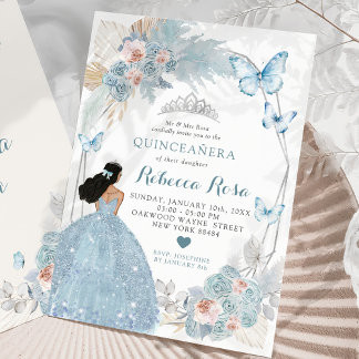 Blush Pink Boho Blue Princess Royal Quinceañera Einladung