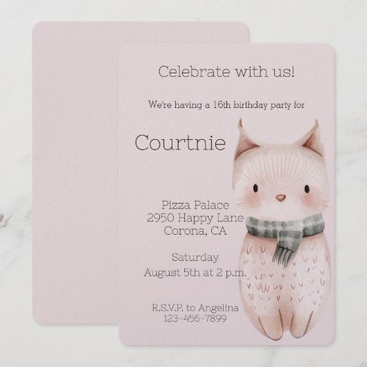 Blush Pink Boho Cat Geburtstag Einladung (Vorne/Hinten)