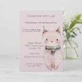 Blush Pink Boho Cat Geburtstag Einladung (Stehend Vorderseite)