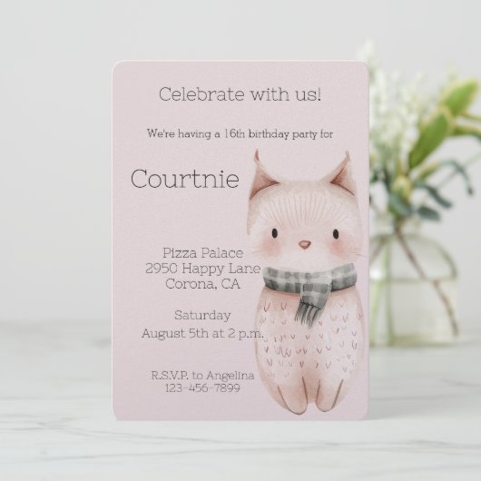Blush Pink Boho Cat Geburtstag Einladung (Stehend Vorderseite)