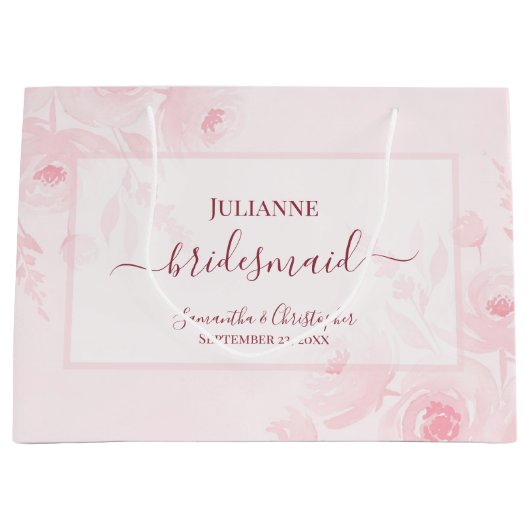Blush Pink Boho Chic Floral Wedding Bridesmaid Große Geschenktüte (Vorderseite)