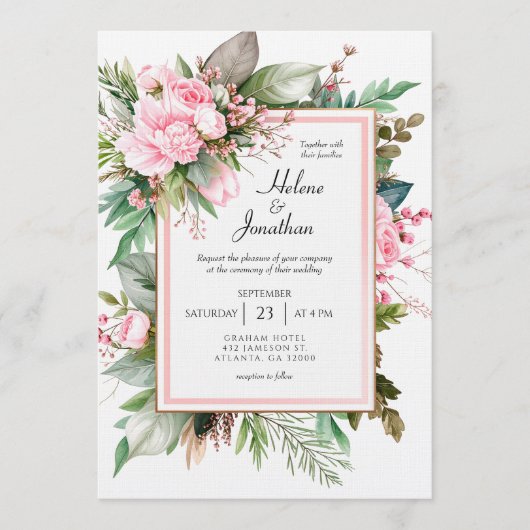 Blush Pink Boho Chic Garden Elegant Wedding Einladung (Vorderseite)