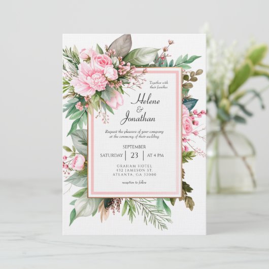 Blush Pink Boho Chic Garden Elegant Wedding Einladung (Stehend Vorderseite)