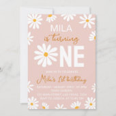 Blush Pink Boho Daisy Einladung zum ersten Geburts (Vorderseite)