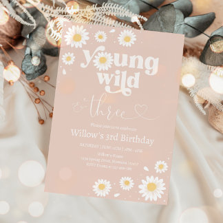 Blush Pink Boho Daisy Wild und drei Geburtstage Einladung