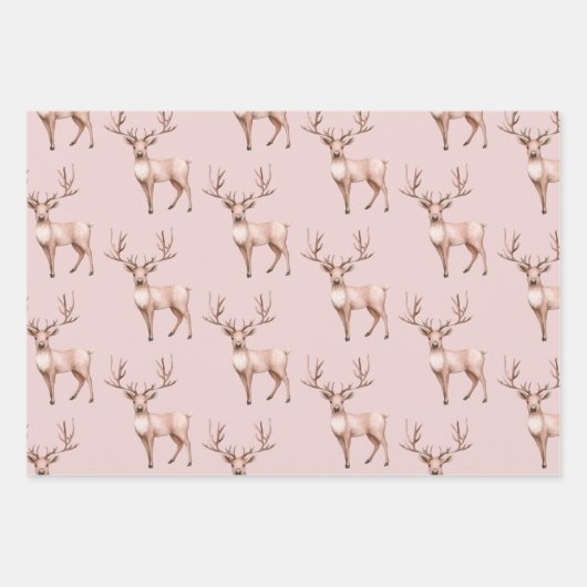 Blush Pink Boho Deer Christmas Trees Geschenkpapier Set (Vorderseite)
