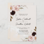 Blush Pink Boho Floral All in one Wedding Einladung (Vorne/Hinten)