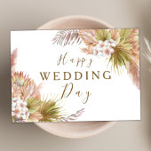 Blush Pink Boho Floral Moderne Happy Wedding Day Karte