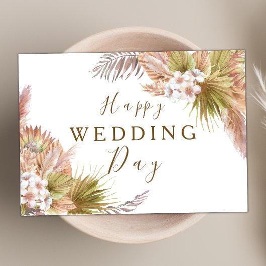 Blush Pink Boho Floral Moderne Happy Wedding Day Karte